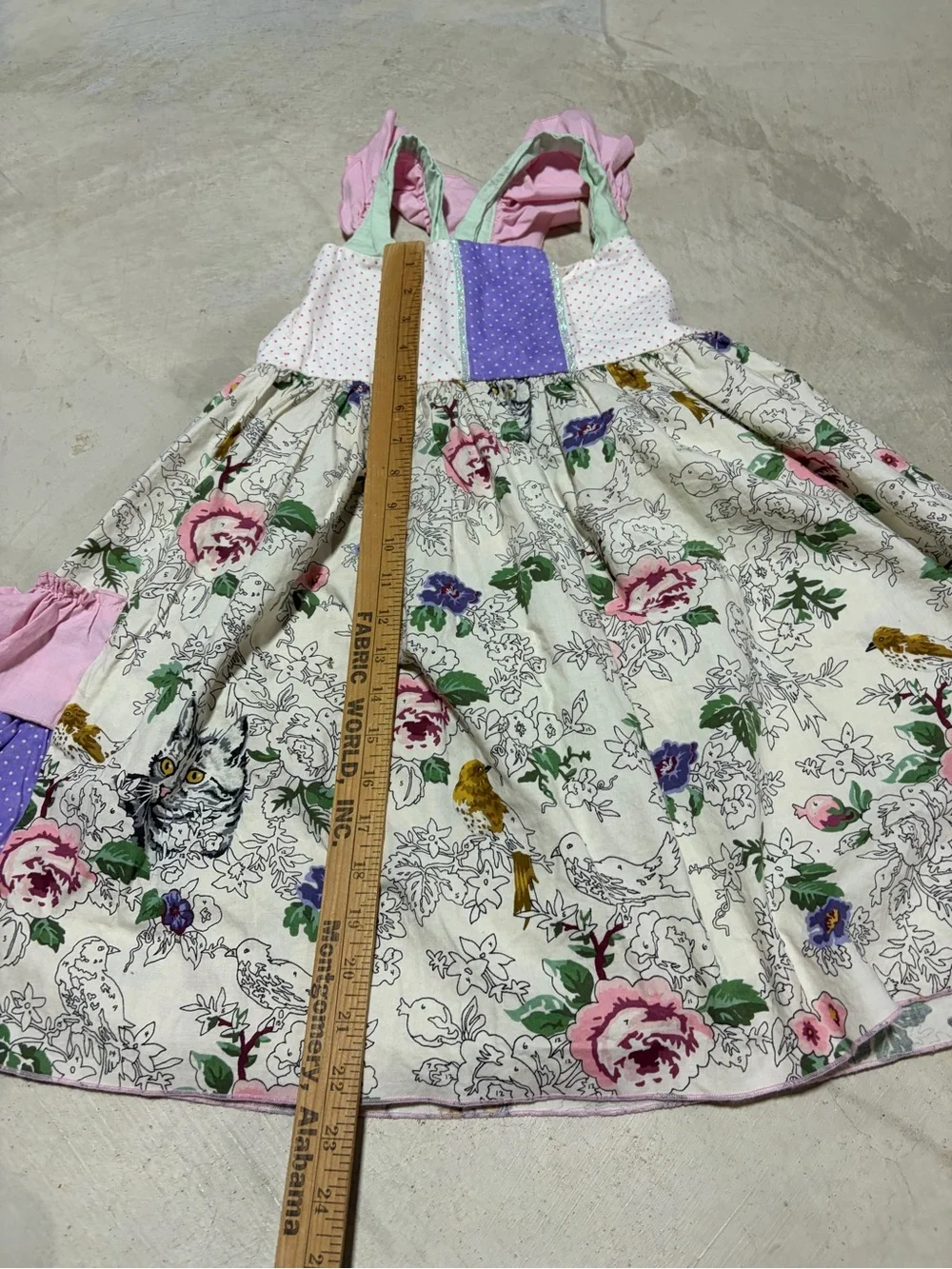 Olive mae boutique Dallas patchwork cat bird handmade dress 7/8